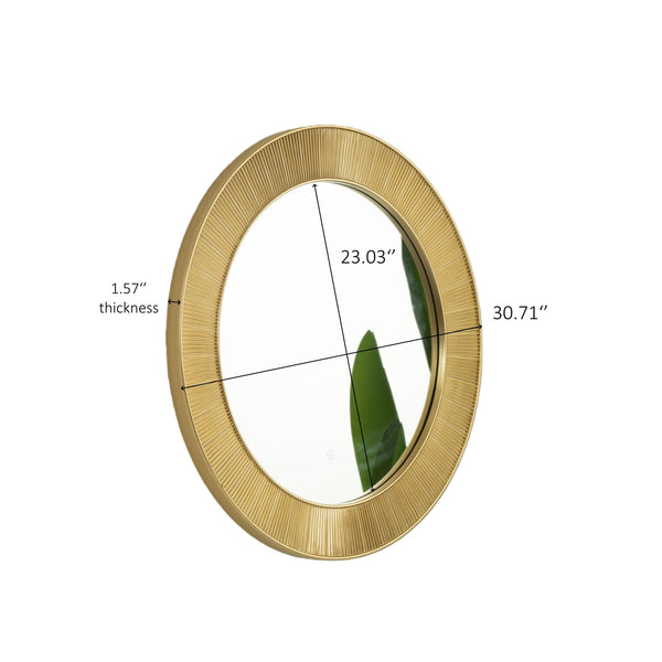 English Elm 31'' Cyclis Mirror with Thick PU Frame, Backlit LED Strip, Touch Dimmer, Three Color Temps, Luxurious Wall Accent Golden,Silver W2615P346496
