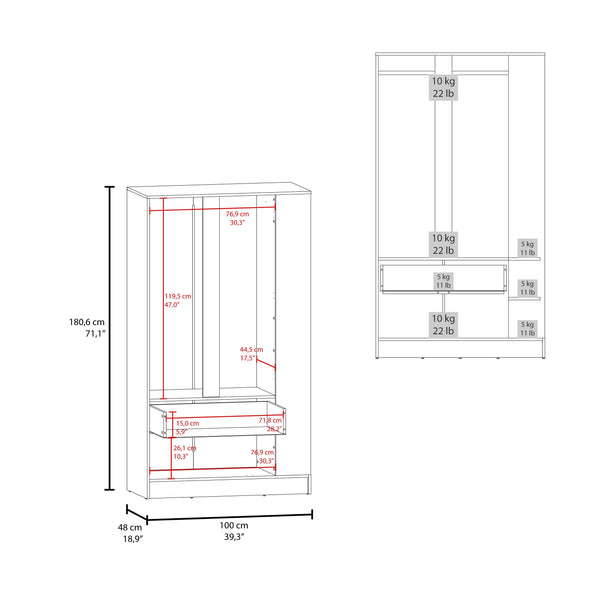 English Elm Dakota Modern Armoire in Kronos Wengue — Freestanding Double-Door Wardrobe with Rod & Shelves B070S00398