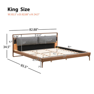 English Elm Christopher Knight Home® - Brown&Gray Leather King Bed With Adjustable Led Night Lights & Sturdy Support – Modern Elegance N758D536162D