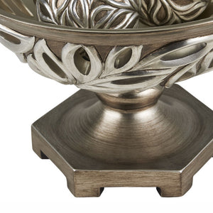 English Elm 12.75" Polyresin Bowl with Silver Peacock Feather Motif for Entryway or Sideboard B072116425