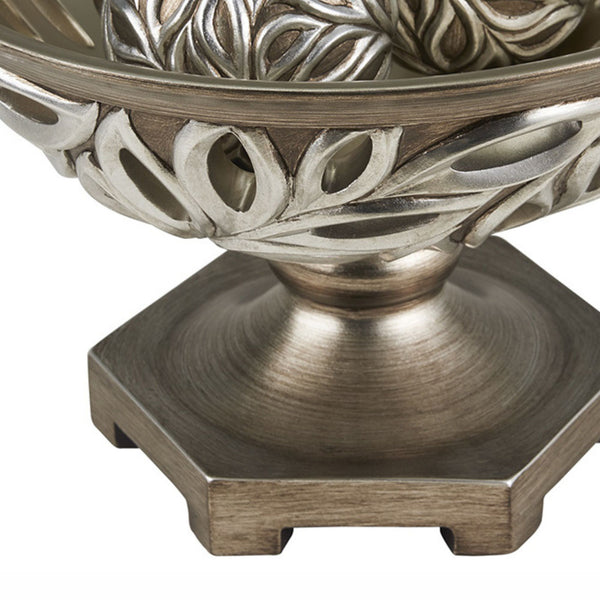 English Elm 12.75" Polyresin Bowl with Silver Peacock Feather Motif for Entryway or Sideboard B072116425