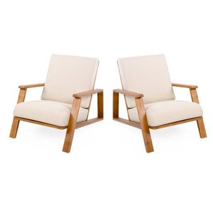 English Elm Christopher Knight Home® - Patio Lounge Chairs Set Of 2 – Weather-Resistant Acacia Wood With Beige Cushions For Outdoor Comfort N779P291591T-2