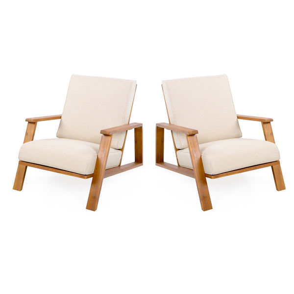 English Elm Christopher Knight Home® - Patio Lounge Chairs Set Of 2 – Weather-Resistant Acacia Wood With Beige Cushions For Outdoor Comfort N779P291591T-2