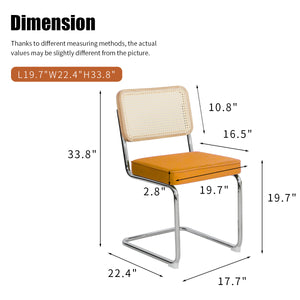 English Elm Dining Chairs Set of 4 Velvet Seat Woven Rattan Back Chrome Cantilever Frame Orange W2105S00005