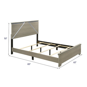 English Elm Modern Queen Size Bed with LED Headboard, Weathered Gray Wood Frame, Sturdy Legs, Easy Ship B2741P404874