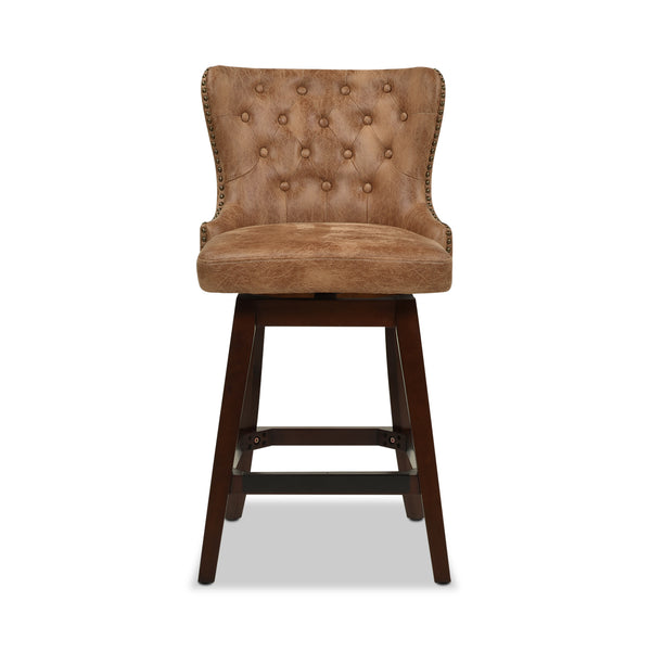 English Elm Jennifer Taylor Home - Holmes Tufted High-Back 360 Swivel Counter Stool in Mid Faux Leather — Handcrafted Comfort & Support Tan+Brown B2719P238380