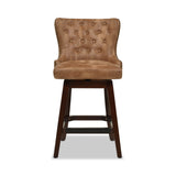 English Elm Holmes Tufted High-Back 360 Swivel Counter-Height Barstool, Tan Brown Faux Leather