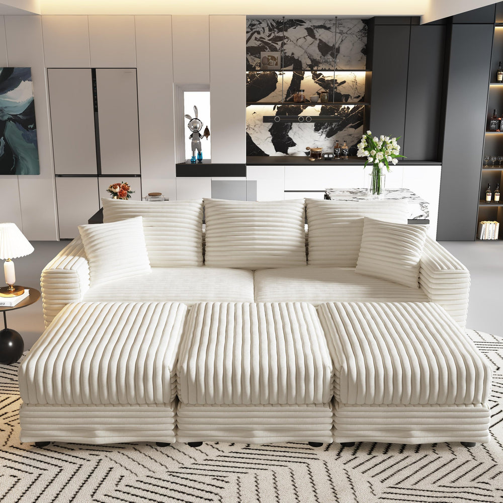 English Elm 82.7" Plush Corduroy 3-Seat Sofa - Cloud-Like Comfort With Versatile Ottomans For Living Spaces W1885S00156