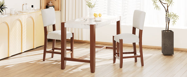 English Elm 3-Piece Faux Marble Counter Height Dining Set for 2 — Mid-Century Chairs, Rubberwood Legs, Easy-Clean Finish N752S001086A