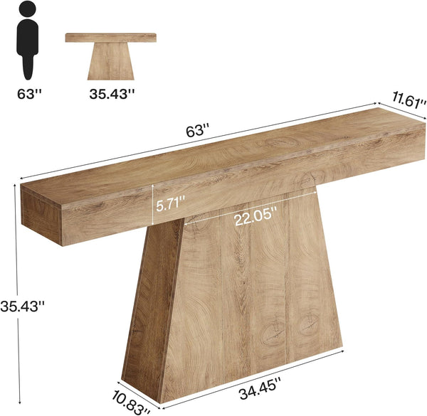 English Elm Sleek Wood Grain Console Table Geometric Base Slim Entryway Sofa Foyer Accent T3971P461133