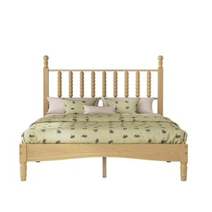 English Elm Full Size Rubberwood Platform Bed Gourd Headboard Retro Bohemian Bedroom Frame N733P338317M