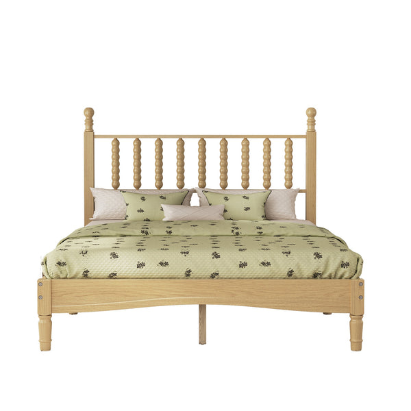 English Elm Full Size Rubberwood Platform Bed Gourd Headboard Retro Bohemian Bedroom Frame N733P338317M