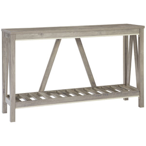 English Elm HOMCOM Farmhouse Console Table with Slatted Shelf and Anti-Tip Hardware Rustic Entryway Accent Gray W2225P217211