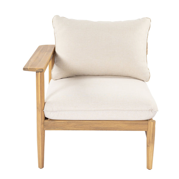 English Elm Terassi Solid Acacia Outdoor Sectional with Teak Finish and Plush Beige Cushions TERASSI L-SHAPE SOFA