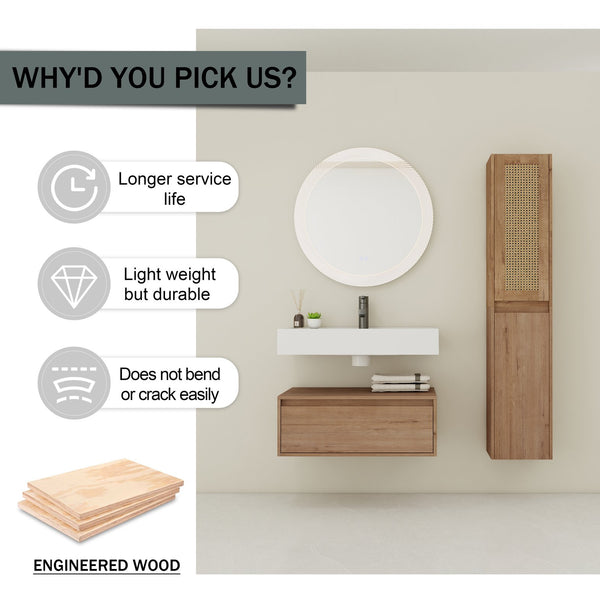English Elm 30 Inch Wall-Mounted Bathroom Vanity Set With Resin Sink & Soft-Close Drawers For Modern Spaces W999S00350