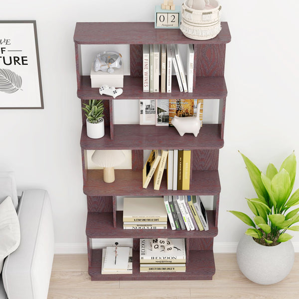 English Elm 31.5" Tall 5-tier Mdf Bookcase Slim Open Shelving Unit for Office Bedroom Living Room Ox Blood Red W2899P444162