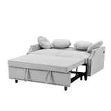 English Elm 54.7" Multiple Adjustable Positions Sofa Bed Stylish Sofa Bed With A Button Tufted Backrest, Two Usb Ports and Four Floral Lumbar Pillows For Living Room, Bedroom,Or Small Space, Light Grey