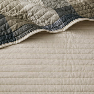 JLA Home Madison Park - 6 Piece Reversible Plaid Daybed Cover Set — Buffalo Plaid & Quilted Herringbone Texture for Cozy Cabin Style Neutral MP13-8387
