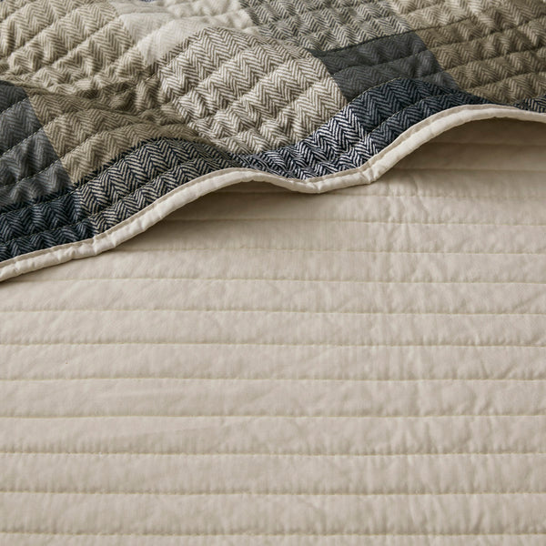 JLA Home Madison Park - 6 Piece Reversible Plaid Daybed Cover Set — Buffalo Plaid & Quilted Herringbone Texture for Cozy Cabin Style Neutral MP13-8387