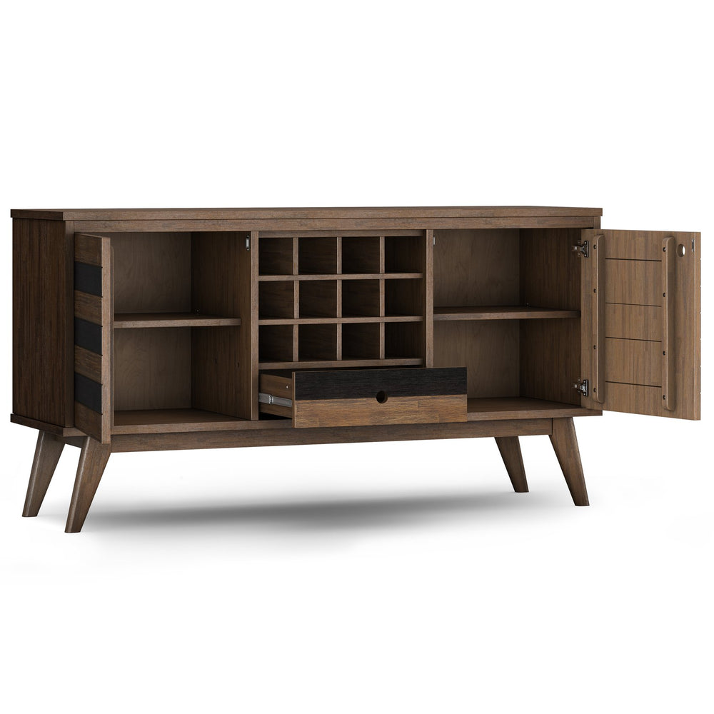 English Elm Clarkson Solid Acacia Sideboard with Wine Rack Mid-century Dining Storage Cabinet B136P439020