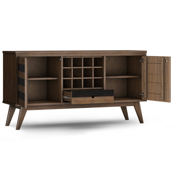 English Elm Clarkson Solid Acacia Sideboard with Wine Rack Mid-century Dining Storage Cabinet B136P439020