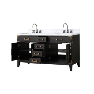 English Elm Black Oak Double Bathroom Vanity Solid Wood Frame with Genuine Carrara Marble Top B2731P260939