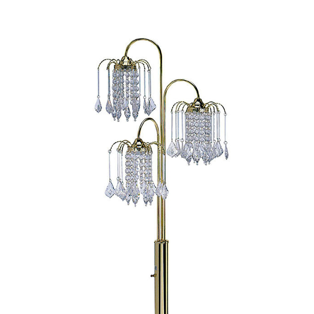 English Elm 63" Elegant Brass Floor Lamp with Crystal Chandelier Accents, 3-Light Teardrop Design, UL Listed B072116137