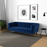 English Elm Ashcroft Furniture - Addison Sofa (Large - Dark Blue Boucle With Metal Feet)