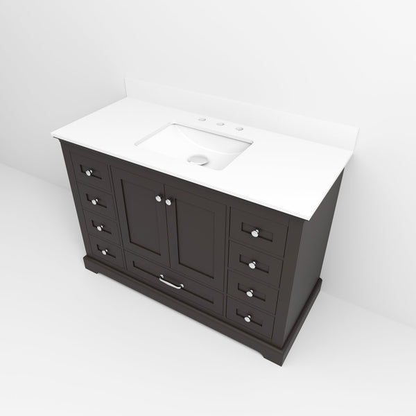 English Elm Espresso 48 in Single Bath Vanity with White Quartz Top, Solid Wood, Soft-Close Drawers, Storage Durable B2731P258229