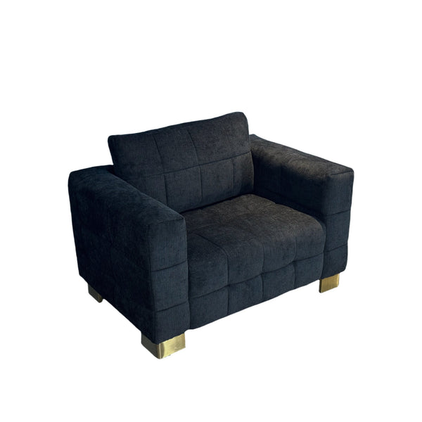 English Elm Fx-p54-1s-be2 Plush Accent Chair with Gold Legs Mid-century Modern Living Room Seat Black W576S00209