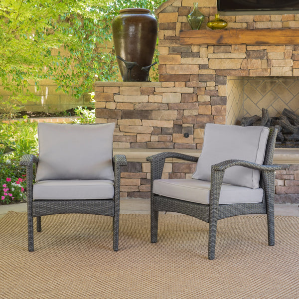 English Elm Christopher Knight Home® - HONOLULU Woven Rattan Club Chair Set — Durable PE Rattan & Iron Frame, Waterproof Fabric, Cozy Seating Grey+Silver 52918.00GRYMP2
