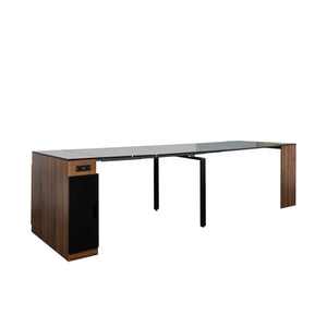 English Elm Modern Extendable Dining Table with Built-In Outlet, USB Ports & Storage, Space-Saving Console to 118" Walnut+black W331S00190