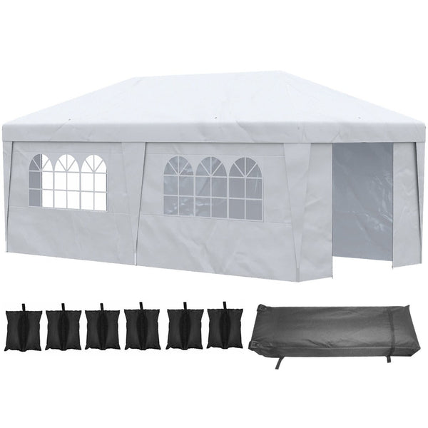 English Elm Outsunny 10' X 19.5' Pop Up Canopy Tent With Adjustable Height, Sidewalls, And Wheeled Carry Bag For Events W2225P174150-GIGA