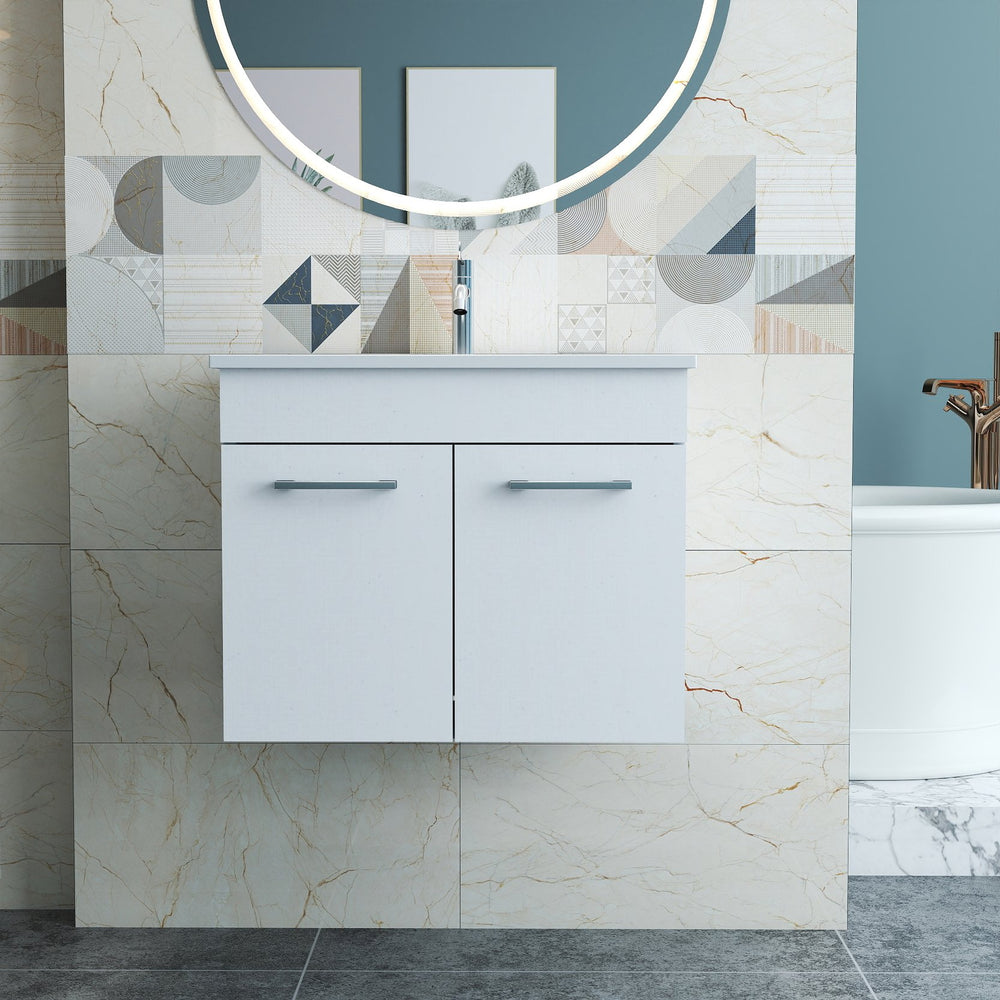 English Elm 24-Inch Modern Bathroom Vanity With Sink Combo - Wall-Mounted Storage, Soft-Close Doors & Glossy Finish W3151S00024