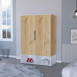 English Elm Rose Double Door Armoire with Hanging Rod, 7 Shelves, Multicolor Particle Board, Space-Saving Storage B128S00114