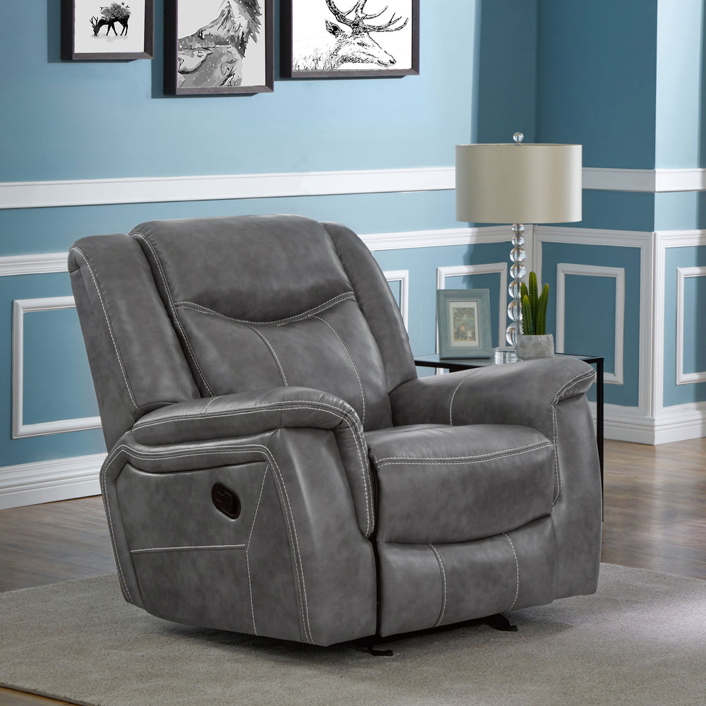 English Elm Encino Light Grey Upholstered Glider Recliner with Padded Arms, Leatherette Comfort & Modern Elegance B062P331086