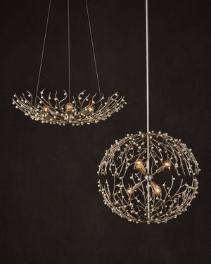 Currey & Company Shinju Pearl Orb Chandelier - Elegant Silver Leaf Design With Fresh-water Pearls & Adjustable Height Silver Pearl ,Wrought Iron 9000-1291-currey-company