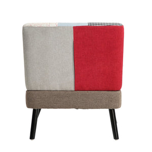 English Elm Patchwork Mid Century Modern Accent Chair - Colorful Linen Club Sofa, Solid Wood Frame, 250 lb Capacity W561P190124