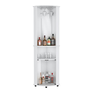 English Elm Corner Bar Cabinet Rialto White - Space-Saving Corner Liquor Cabinet with 3 Shelves, 74.4" H, Engineered Wood B092P214572