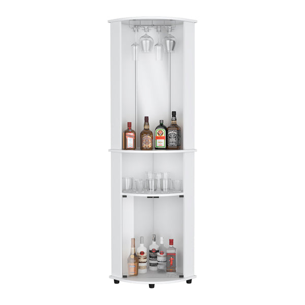 English Elm Corner Bar Cabinet Rialto White - Space-Saving Corner Liquor Cabinet with 3 Shelves, 74.4" H, Engineered Wood B092P214572