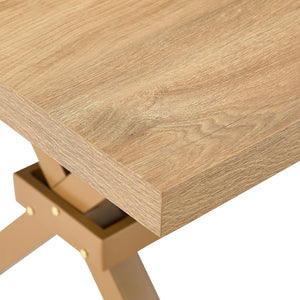 English Elm 71 Inch Industrial Dining Table Walnut Mdf Top Seats 8 with X Frame Steel Base Wood W1151P434795