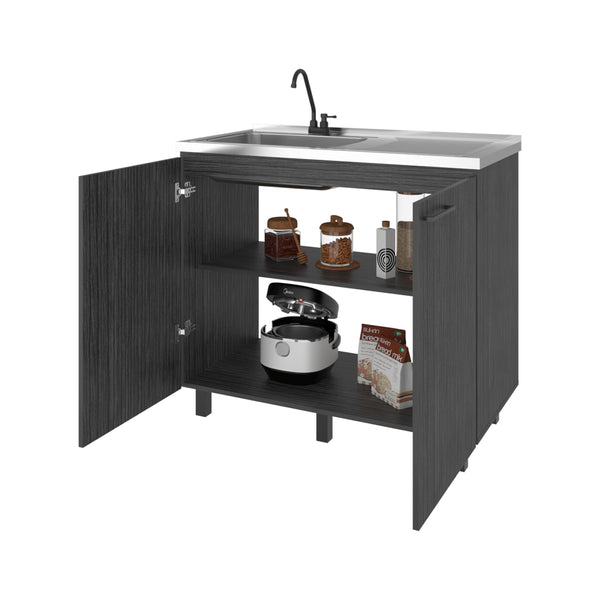 English Elm Utility Sink Base Cabinet with Two Doors Shelved Storage White Oak Laundry Room B097S00264