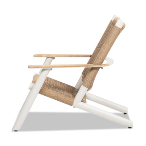 English Elm Jennifer Taylor Home - Atlas Adirondack Chair Natural Beige | All-Weather Wicker, Teak Armrests, Rust-Resistant Aluminum, Relaxed Recline Comfort B2719P320846