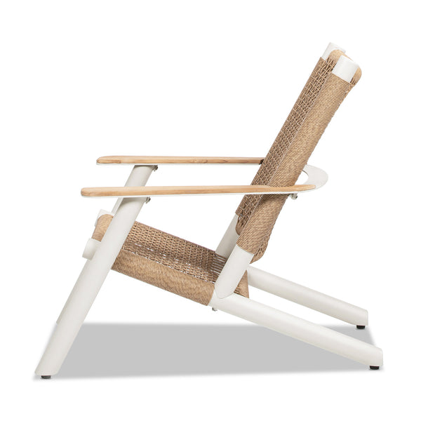 English Elm Jennifer Taylor Home - Atlas Adirondack Chair Natural Beige | All-Weather Wicker, Teak Armrests, Rust-Resistant Aluminum, Relaxed Recline Comfort B2719P320846