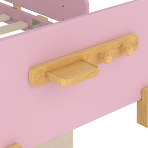 English Elm Twin Low Profile Kids Floor Bed Pine Wood Frame with Safety Rail and Built in Bookshelf W1580P373242