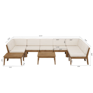 English Elm Christopher Knight Home® - Grenada 8-Seater Acacia Wood Sectional Sofa Set With Plush Cushions For Stylish Outdoor Comfort P2 N773OS00060C-GIGA