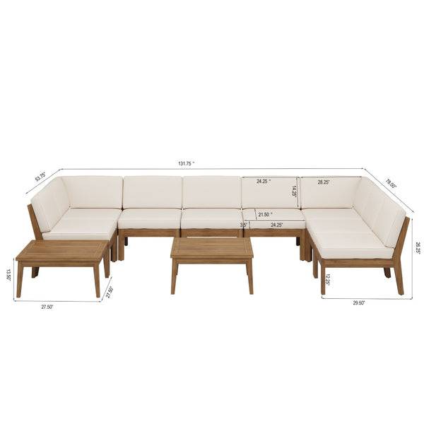 English Elm Christopher Knight Home® - Grenada 8-Seater Acacia Wood Sectional Sofa Set With Plush Cushions For Stylish Outdoor Comfort P2 N773OS00060C-GIGA