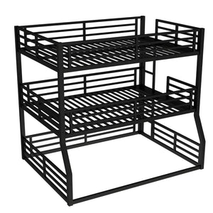 English Elm Full/Full Xl Metal Triple Bunk Bed With Safety Guardrails, Noise-Reduced Design, Black - Perfect For Space-Saving Solutions! W1580S00174