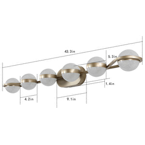 English Elm 43" Champagne Gold LED Bathroom Vanity Light with 6 Crystal Sand Acrylic Globes, Mid-Century Modern Glam W2312P374869