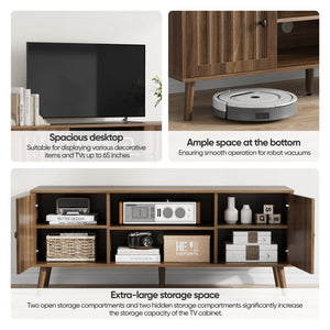 English Elm 55-inch Mid-century Media Console with Louvered Doors and Solid Wood Legs for Living Room W1706P465297